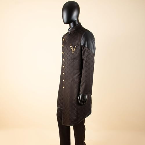 Men`s Suits African Clothes Slim Fit Single Breasted Full Sleeve Brooch PU Blazer and Pants Set4