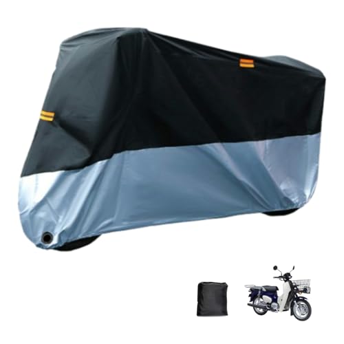 バイクカバー に適用ホンダ スーパーカブ110 原付カバー 大型 バイクカバー 3つの反射ストリップ 420D厚手 凍結防止 耐熱 UVカット 撥水加工 風飛び防止 盗難防止 ワンタッチバックル付き ロック穴付き オールシーズン対応 収納バッグ付き (ブラ