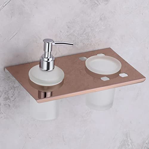 Image of Plantex 2 in 1 Liquid Soap Dispenser with Tumbler Holder /Stainless Steel Shampoo Dispenser with Toothbrush Holder for Wall Mount /Bathroom Accessories - Pack of 1 (Rose Gold- Chrome)