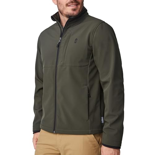 Free Country Mens Softshell Jacket Water & Wind Resistant Insulated Warm Lined Fleece Rain Hiking Outdoor Jacket for Men-Lanier-Olive-Size L
