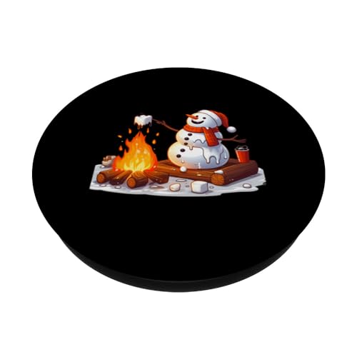 Melting Snowman Grilling Marshmallows PopSockets Swappable PopGrip, Black - Image 2
