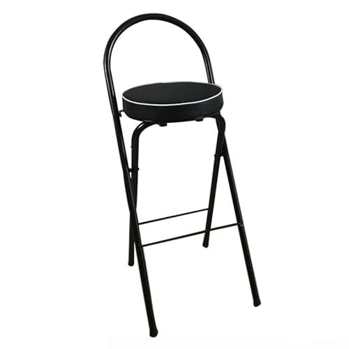 Taburete de bar alto plegable de 65/70/75 cm, taburete redondo con respaldo y reposapiés, silla de bar portátil acolchada para cocina, jardín, uso al aire libre, asiento plegable perfecto