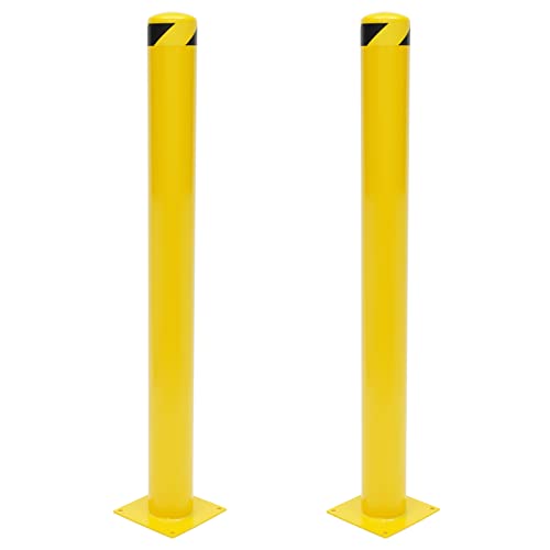 Safety Bollard Posts, 48 Height Bollard Post, 4.5 Diameter Steel Pipe Safety Bollard Steel Safety Bollard with 8 Anchor Bolts for Traffic-Sensitive Area Highways Sidewalks Bike Paths, 2 PCS