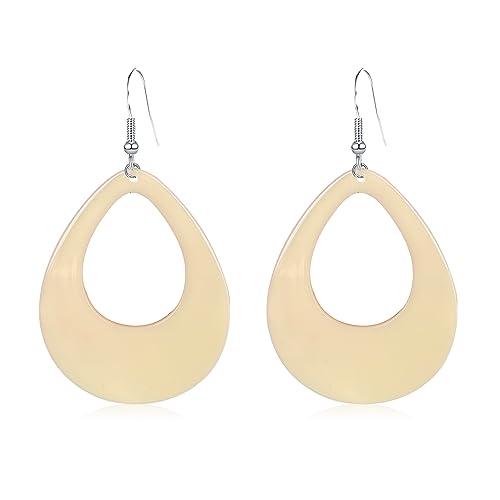 Vavhoo 70's 80's Oval Vavhoo Charm Resin Neon Pendant Original Earrings Vintage Acrylic Pendant Women's 80's Party Halloween Costume Accessories (Beige)