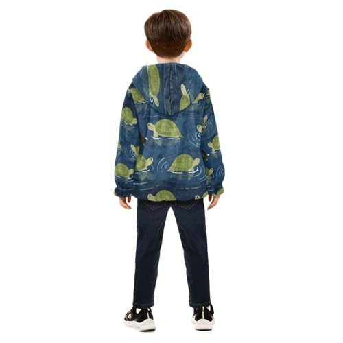Turtles Swimming with Bird Flying Toddler Fleece Jacket Girl Boys Hooded Fleece Jacket Coat Warm Outwear Zip-up 3-10T4