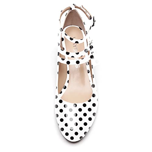 WAYDERNS Women's Block Ankle Strap Mary Jane Round Toe Patent Buckle Chunky Low Heel Pumps Cute Dress Shoes 2 Inch3