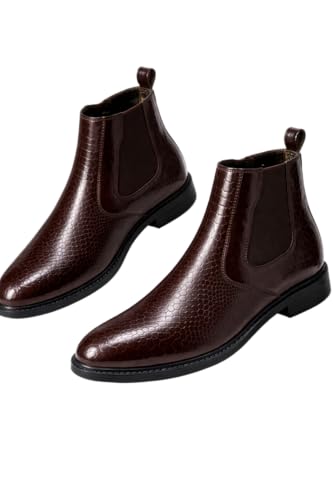 Image of Men's Leather Chelsea Boots | Ankle Boots with Textured Finish Formal & Smart Casual Boots | Comfortable Fit, Trendy, Stylish Boots | Leather Boots for Office /Fashionable