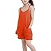 Girls Summer Clothes Girls Summer Sleeveless Casual Romper Cute Spaghetti Strap Rompers Soft Short Jumpsuit with Pockets for 5-13 Year Orange