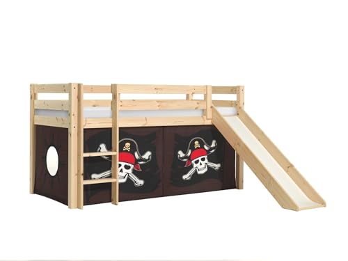 möbelando Spielbett >Pino< in Kiefer massiv Natur lackiert - 210x114x218 (BxHxT)