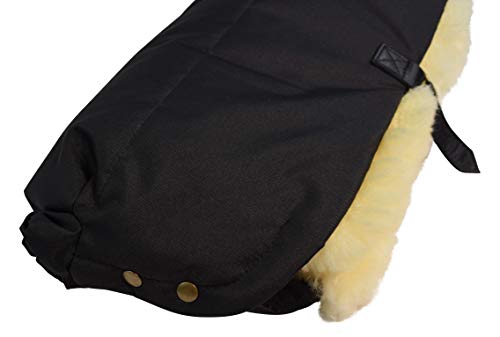 Naturasan Lammfell Handwärmer, warmer Kinderwagen Handmuff mit Lammfell Innenfutter, Muff, Kiwa, Buggy, Jogger, Radanhänger, HW-02 (Schwarz)