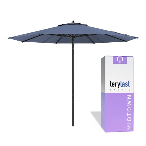 Image of Midtown Umbrellas Push and Pop - 9 Ft Patio Umbrella, Light Navy Canopy
