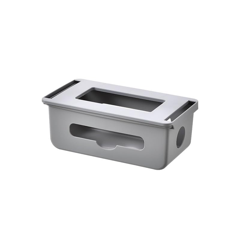 Caja organizadora para cables con adhesivo, organizador de cables y enchufes, cajón para cables bajo escritorio, color gris