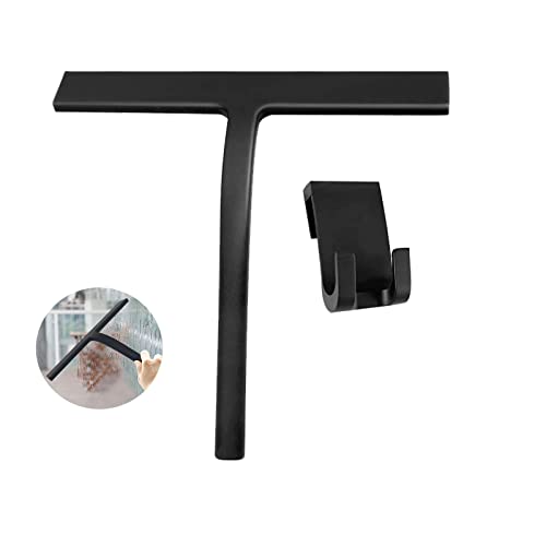 Geahod Silikon Duschabzieher mit Halter, Silikon Duschwischer Glasabzieher Fensterabzieher, Kleine Abzieher für Dusche, Badezimmer, Spiegel und Glasreinigung, Schwarz Cover