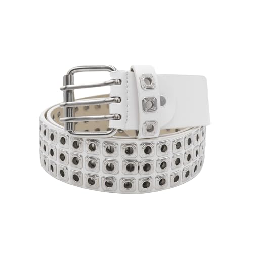 AIBEARTY Unisex Punk Style Rivet Waist Belt Faux Leather 3 Row Studded Holes Grommet Belts for Women Men Jeans Pants2