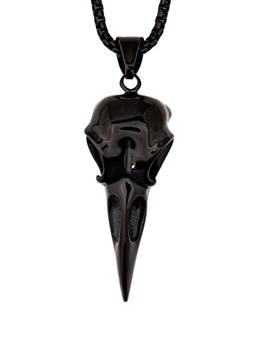 HAQUIL Stainless Steel Raven Skull Pendant Necklace, Box Chain, Gothic Punk Biker Raven Jewelry Gift for Men and Women