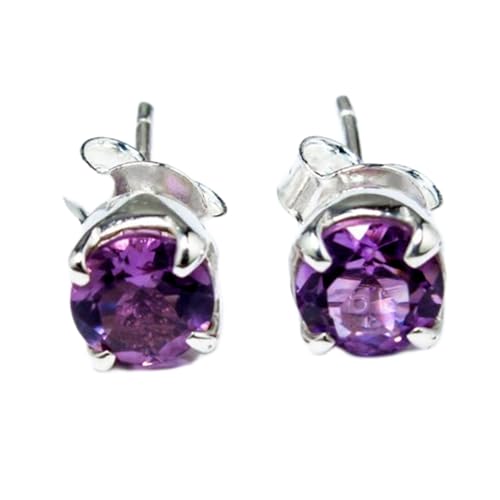 Boucles d'oreilles améthyste naturelle anti-allergie puces argent 925 6mm