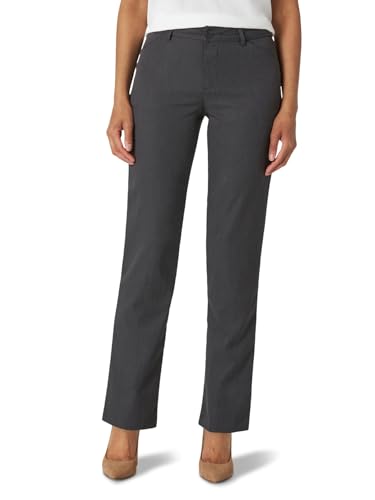 Lee Women's Wrinkle Free Relaxed Fit Straight Leg Pant, Charcoal Heather, 14