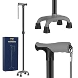 Walking Cane Super Light (Only 1 lb) with Ergonomic Handle and 4-Pronged Base for Extra Stability, Adjustable Walking Sticks for Right or Left Handed Men & Women and Seniors