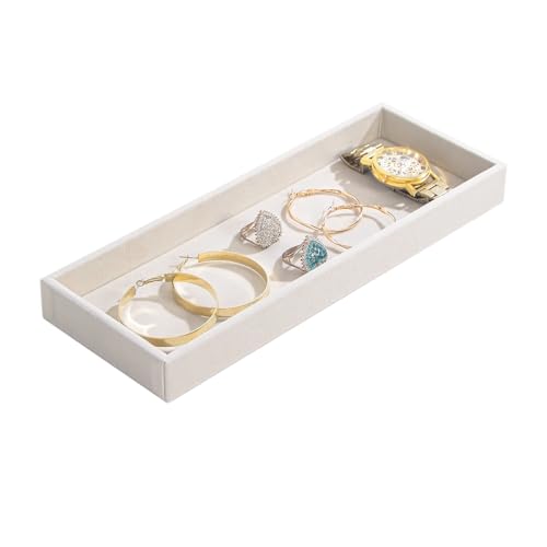 Divided Drawer Organizer Tray, Velvet Jewelry Storage Tray, Necklace Bracelet Ring Earring Display Tray,Bedside Nightstand Desk Holder Tray for Phone Watch Sunglasses Cosmetics Storage/Beige/1grid