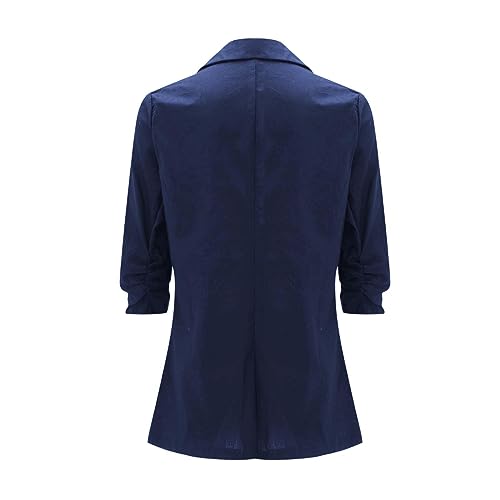 Summer Blazers for Women Lightweight Cotton Linen Suit Jackets with Pocket Casual Ruched 3/4 Sleeve Blazer Jacket4