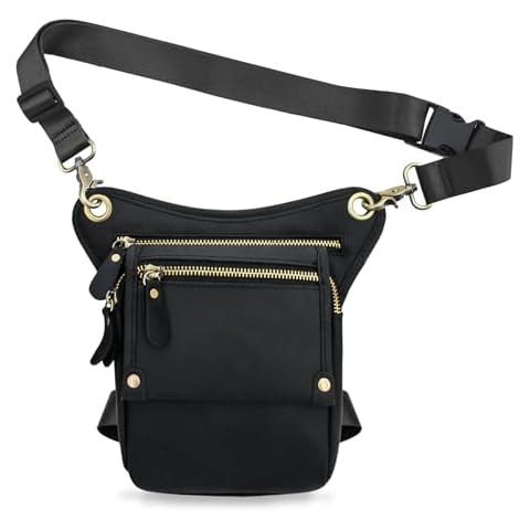 iSamzan Leather Thigh Bag for Women Men, Hip Pouches for Motorcycle Bike Riding Multi-Pocket Waist Packs Travel Hiking Outdoor Pockets (Black) Cover