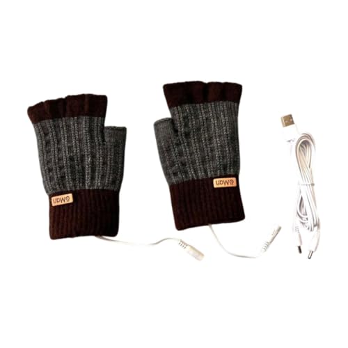 USB Heated Gloves Fingerless Electric Heating for Computer Gaming Office Work Typing Winter Hand Warmers- Coffee