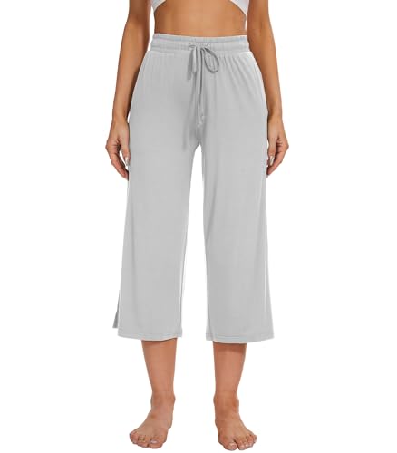 Image of WiWi Bamboo Viscose womens capri pants Wide Leg Pajama Super Soft Lounge knit Sleep shorts Cooling Pj Bottoms S-XXL