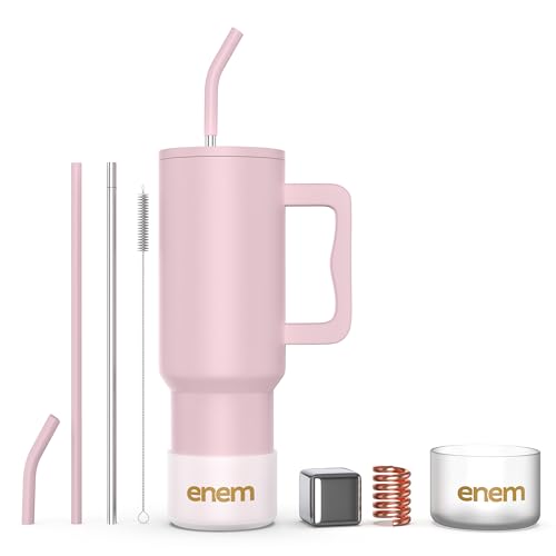 Image of enem Tumbler, Rose Whisper, Tumbler with Metal Straw, Sipper, with Lid Leak Proof, 1 Metal Ice Cube, 1 Copper Spring (Tamba), Base Protector, Mug Travel, 1.2L