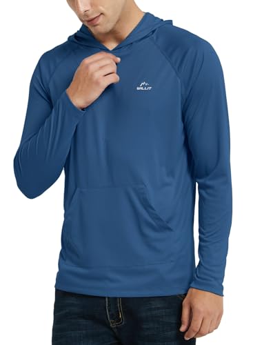 Image of Willit Men's UPF 50+ Sun Protection Hoodie Shirt Long Sleeve Rash Guard Fishing SPF Outdoor UV Shirt Lightweight Pocket, Ocean Blue, X-Large