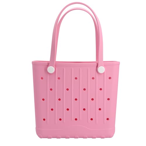 CXY Rubber Beach Bag for Women EVA Washable Tote Bags for Beach Waterproof & Sand-proof Handbags Pool Boat Work Sports (Pink)