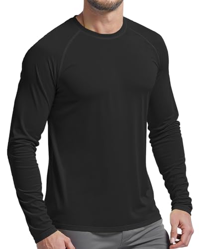 Mens UPF 50+ UV Sun Protection Shirts Outdoor Long Sleeve SPF Rash Guard for Fishing Hiking Swim Running