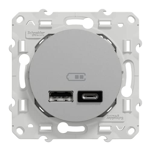 Schneider Electric - Odace - prise USB double - type A+C - Alu - 5 Vcc - 2,4A - S530401