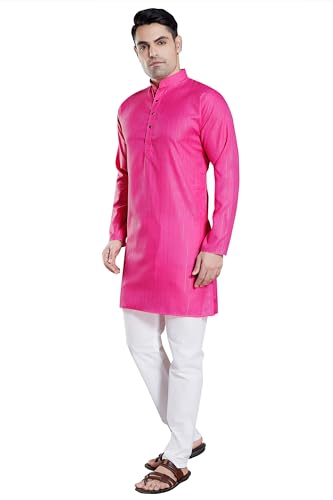 Image of DIVISIVE Men's Self Zari Line Cotton Blend Slim Fit Kurta Pyjama Set