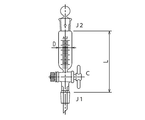 セミ･ミクロ 円筒形摺付滴下ロート PTFEコック 20mL 3738-20-1M