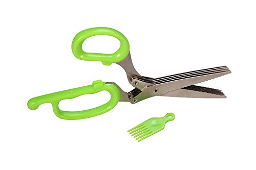 Valiry- Herbs Scissors With 5 Extremely Sharp Stainless Steel Blades - Best Multipurpose, Heavy Duty Culinary Gadget Tool - Chop, Snip, Cut & Slice Garden Herbs - Comes With Shears Cleaning Comb