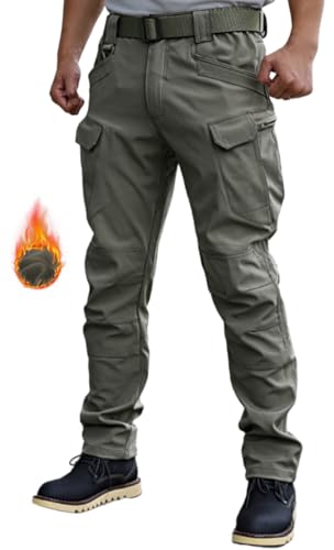 WINRKERY Men's Tactical Pants Work Pants Water Resistant Hiking Pants Military Combat Cargo Pants, Fleeced Grey X-Large