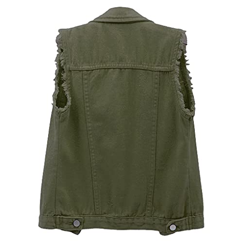 Ebossy Women's Candy Color Slim Fit Sleeveless Distressed Denim Jean Vest Jacket (X-Large, Z-Army Green) #TOP1