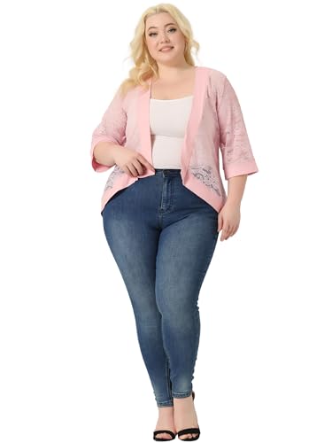 Image of Agnes Orinda Plus Size Cardigans for Women 3 /4 Sleeve Open Front Lightweight Sheer Shrug Lace Bolero Cover Up