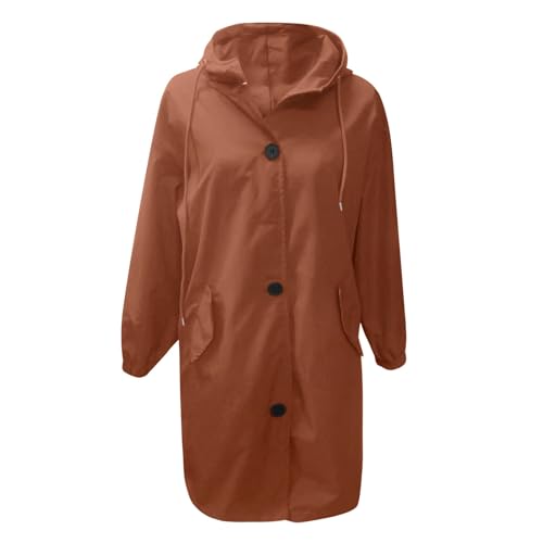 Chaqueta impermeable larga para mujer: impermeable con capucha y botones de viento 5