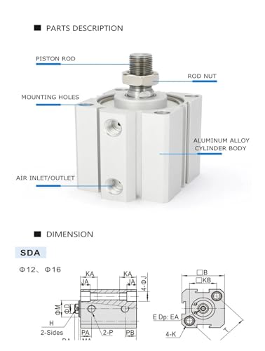 Cylindre pneumatique SDA63 compact à course variable pour automatisme