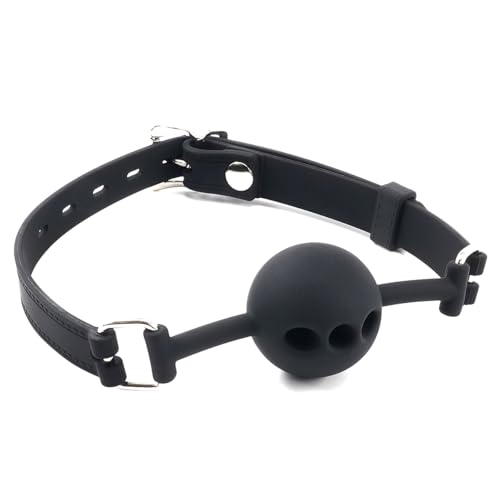Atmungsaktiver Schwarz Silikon Sex Knebel für Bondage Fesseln, BDSM Fesseln Silikon Sexspielzeug Bondage Knebel für SM Spiele, Silicone Sex Toys Offener Mund SM Ball Knebel mit Atemlöchern (Schwarz-2)