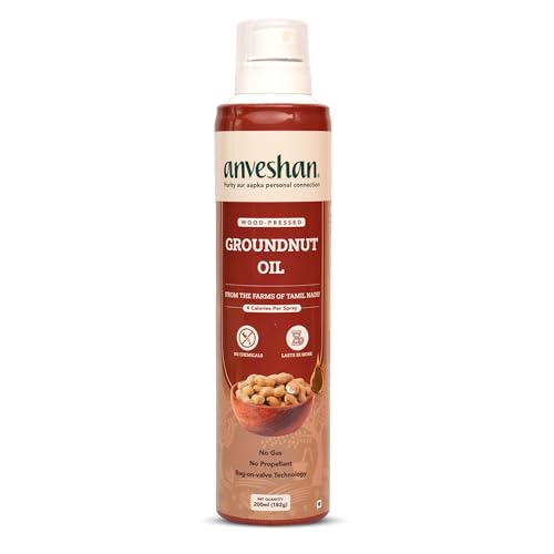 Image of Anveshan Groundnut Oil Spray - 200ml | 100% Pure & Cold-Pressed | Cook Healthy with 10X Less Oil | Naturally Rich in Antioxidants | Supports Heart Health | Ideal for Grilling, Sauteing & Low-Calorie Cooking