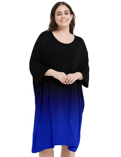 Image of KFUBUO Plus Size Nightgowns for Women Oversized Sleep Tshirts Dress Short Sleeves Sleepwear With Pocket Fit S-5XL