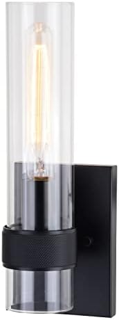 VAXCEL Bari 1 Light Matte Black Contemporary Wall Sconce with Clear Cylinder Glass