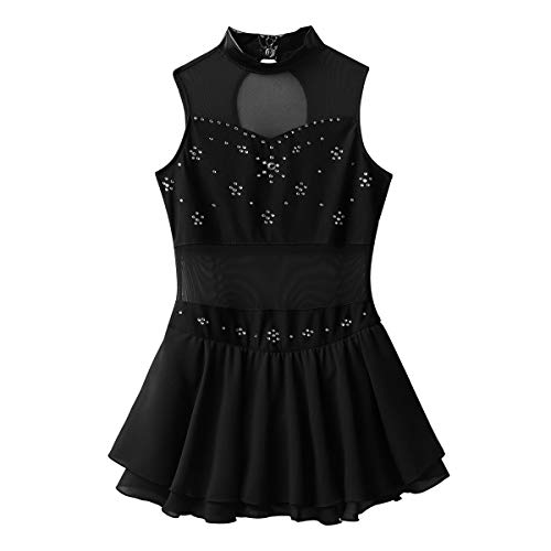 Yeahdor Kids Girls Rhinestone Tulle Splice Cutouts Back Figure Ice Roller Skating Competition Gymnastic Leotard Dress Black 10 #TOP2