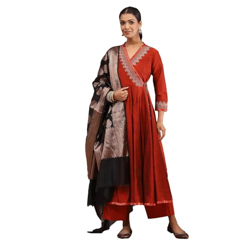 Image of Biba Embroidered Polyester A-Line Formal Kurta With Palazzo and Dupatta