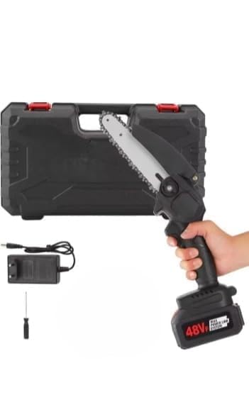Image of 48V Cordless Mini Chainsaw 6 Inch | Portable Electric Wood Cutter with Double Battery | Handheld Chain Saw for Wood Cutting, Tree Trimming & Garden Use (Mini chainsaw cordless (HP) (1 Battery))