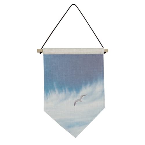 Toile drapeau suspendu Nuages Oiseau Bleu Art Déco mode bannière déco murale originale