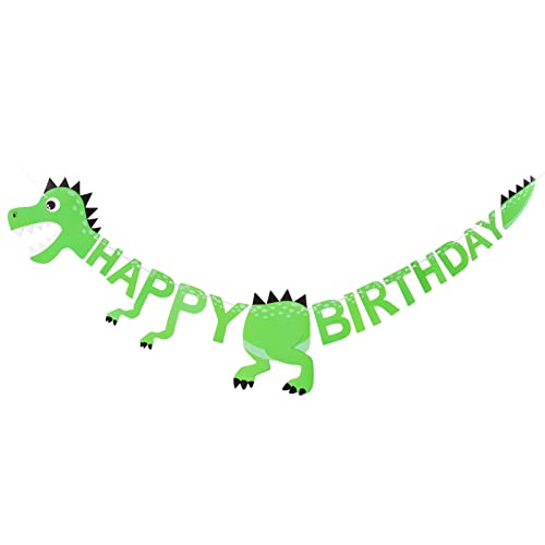 Image of 3D Dinosaur Birthday Banner, Dinosaur Happy Birthday Banner, Dinosaur Decorations for Birthday Party Swallowtail Flag Birthday Banner Boy Girls Kids Dinosaur Party Supplies (Green)
