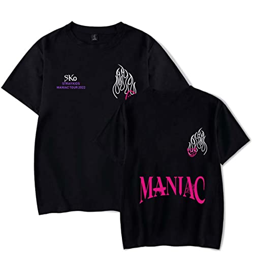 Flyself Unisexe T-Shirt Kpop Stray Kids Maniac Impression Manches Courtes Top Chemisier pour Hommes Femmes Cover